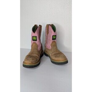 JOHN DEERE JD2185 Children’s Youth Girls Pink/Tan Pull On Boots Size 1M